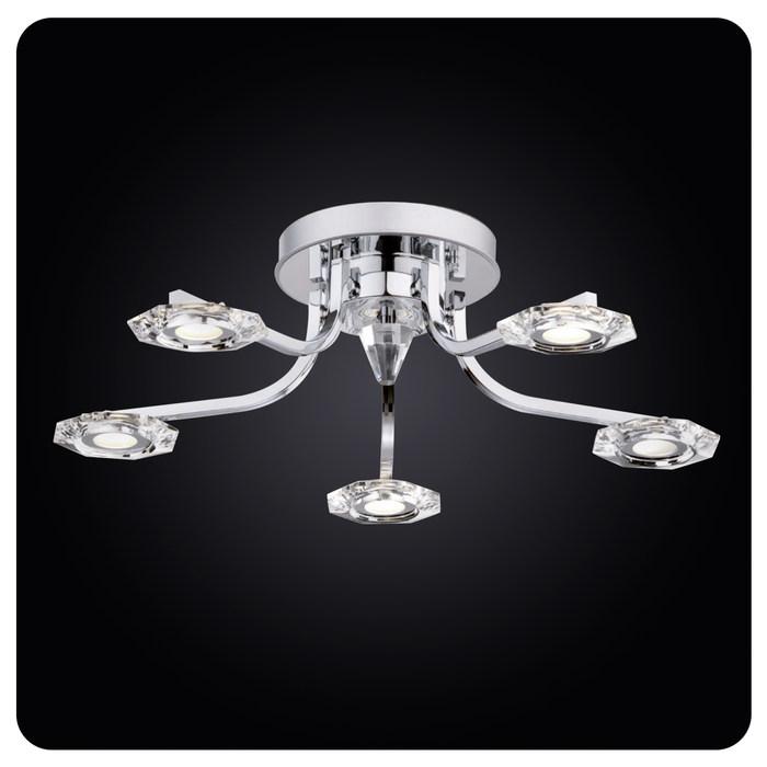 Faladesa Deniz 1693 Elegant Chrome and Crystal LED Ceiling Pendant 5 LEDs