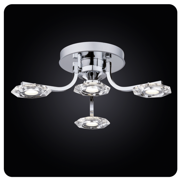 Faladesa Deniz 1692 Elegant Chrome and Crystal LED Ceiling Pendant 4 LEDs